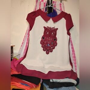 Owl Design Shirt - Maroon and White